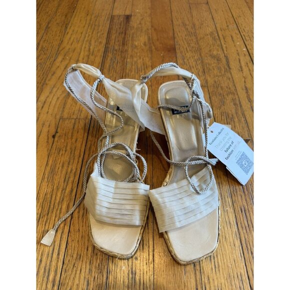 Vintage Women's Stuart Weitzman Chiffon Ribbon Tie Up Espadrille Shoes  8B - Picture 1 of 6